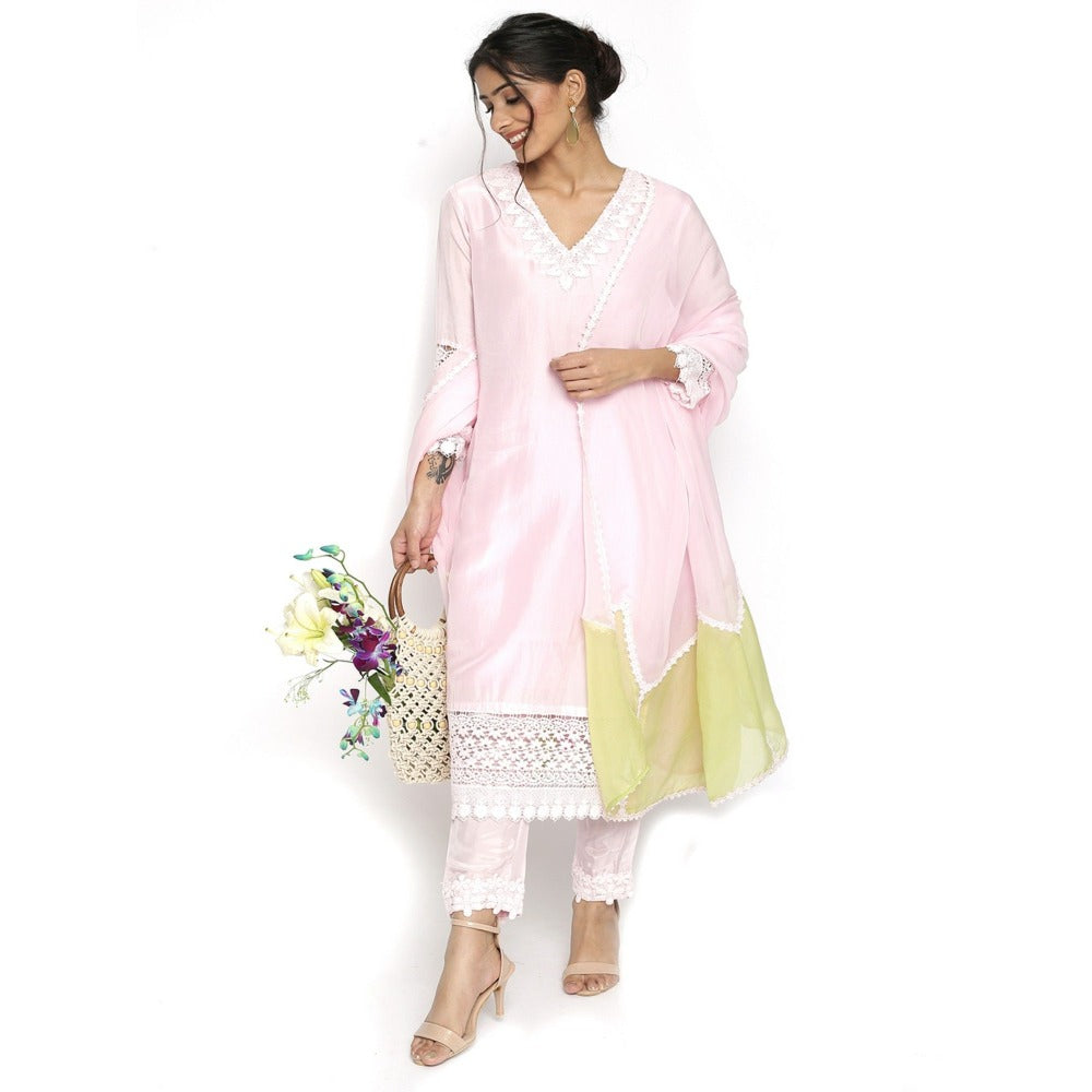 HANDME Pink Embroidered Lace Suit (Set of 3)