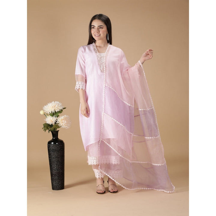 HANDME Pink Double Layered Pure Silk Suit (Set of 4)