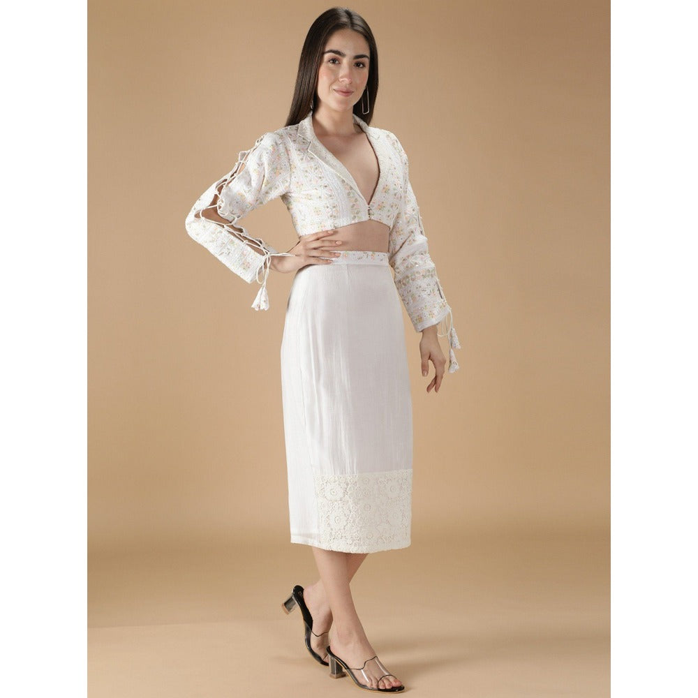 HANDME Embroidered Tie-Up Sleeves Jacket with Skirt - White (Set of 3)