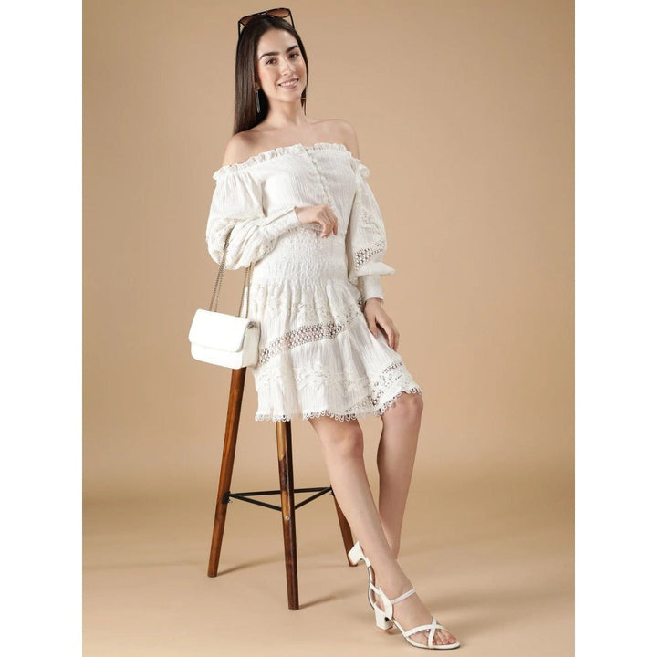 HANDME Off- Shoulder White Co-Ord with Ruffles (Set of 2)