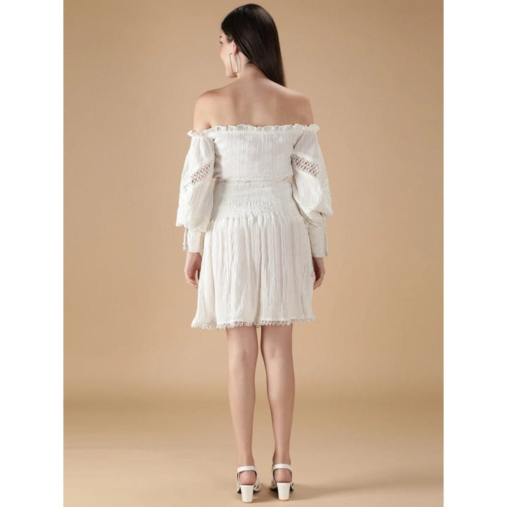 HANDME Off- Shoulder White Co-Ord with Ruffles (Set of 2)