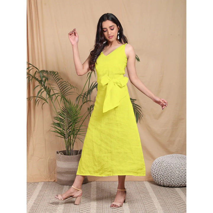HANDME Pure Linen Yellow Midi Dress