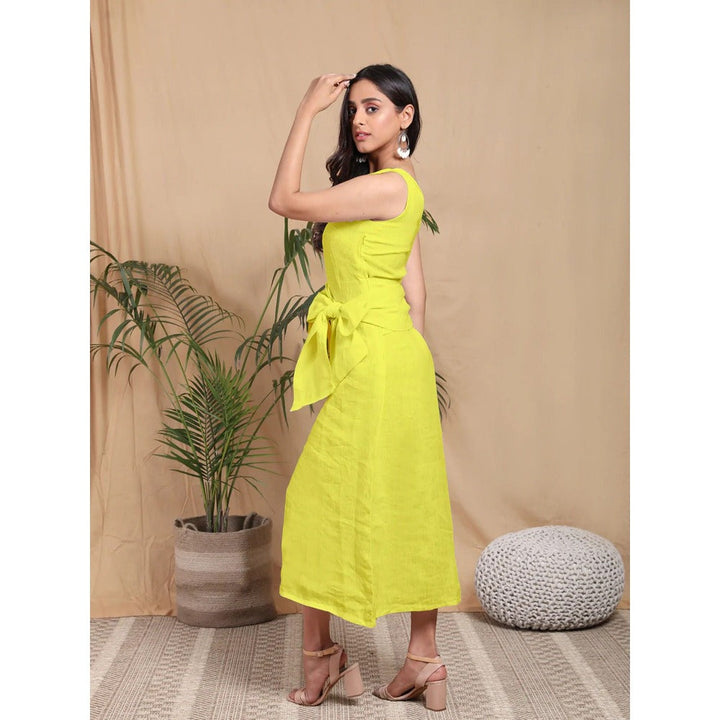 HANDME Pure Linen Yellow Midi Dress