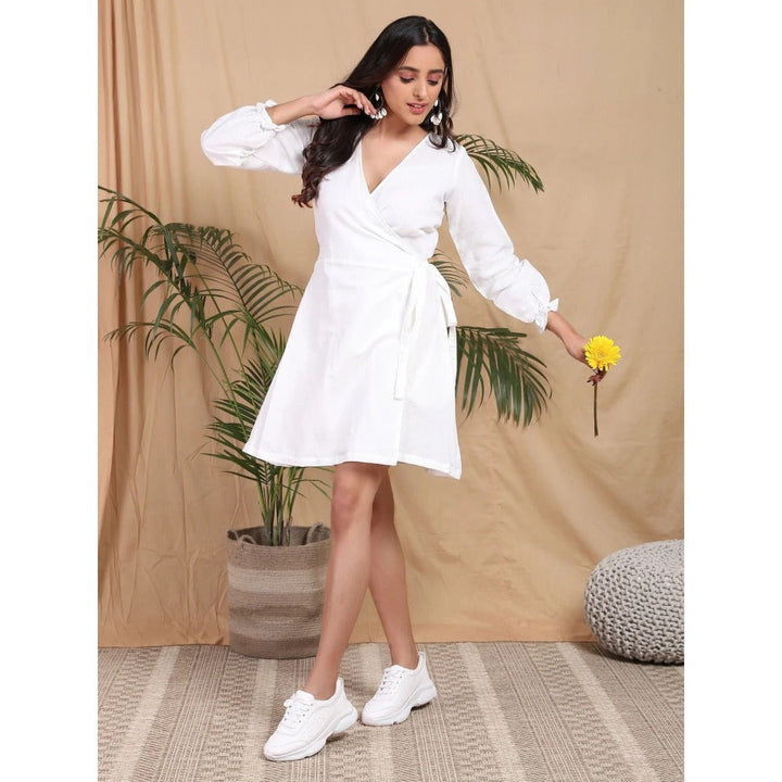 HANDME Pure Linen Wrap Around Dress - White