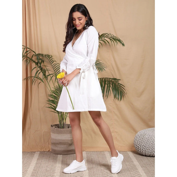 HANDME Pure Linen Wrap Around Dress - White