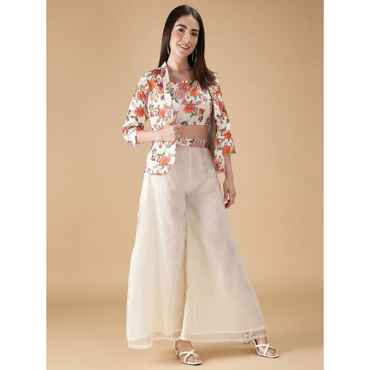 HANDME Floral Embroidered Co-Ord with Palazzo (Set of 3)