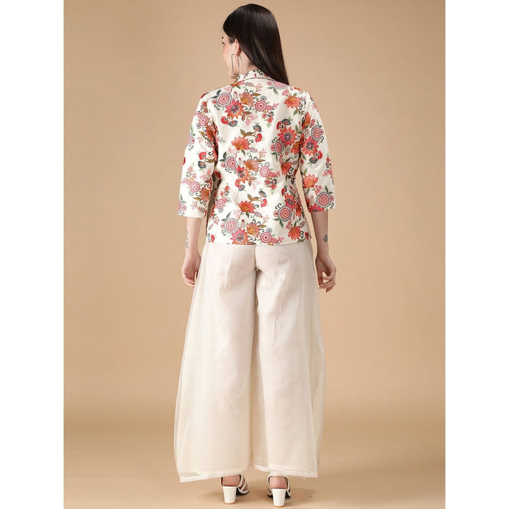 HANDME Floral Embroidered Co-Ord with Palazzo (Set of 3)