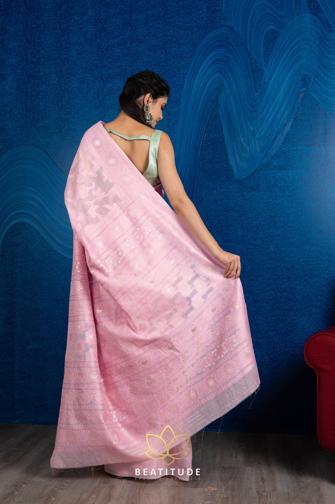 Beatitude Pink Floral Saree with Unstitched Blouse