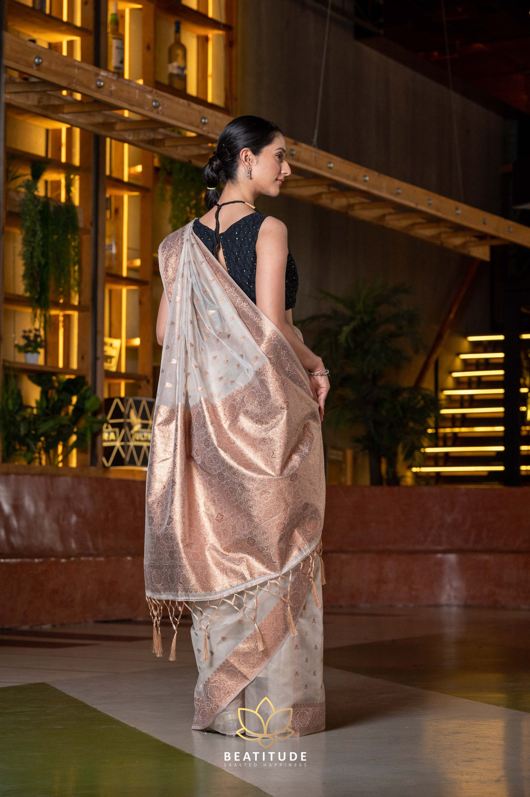 Beatitude Grey Gold-Toned Ethnic Motifs Saree with Unstitched Blouse