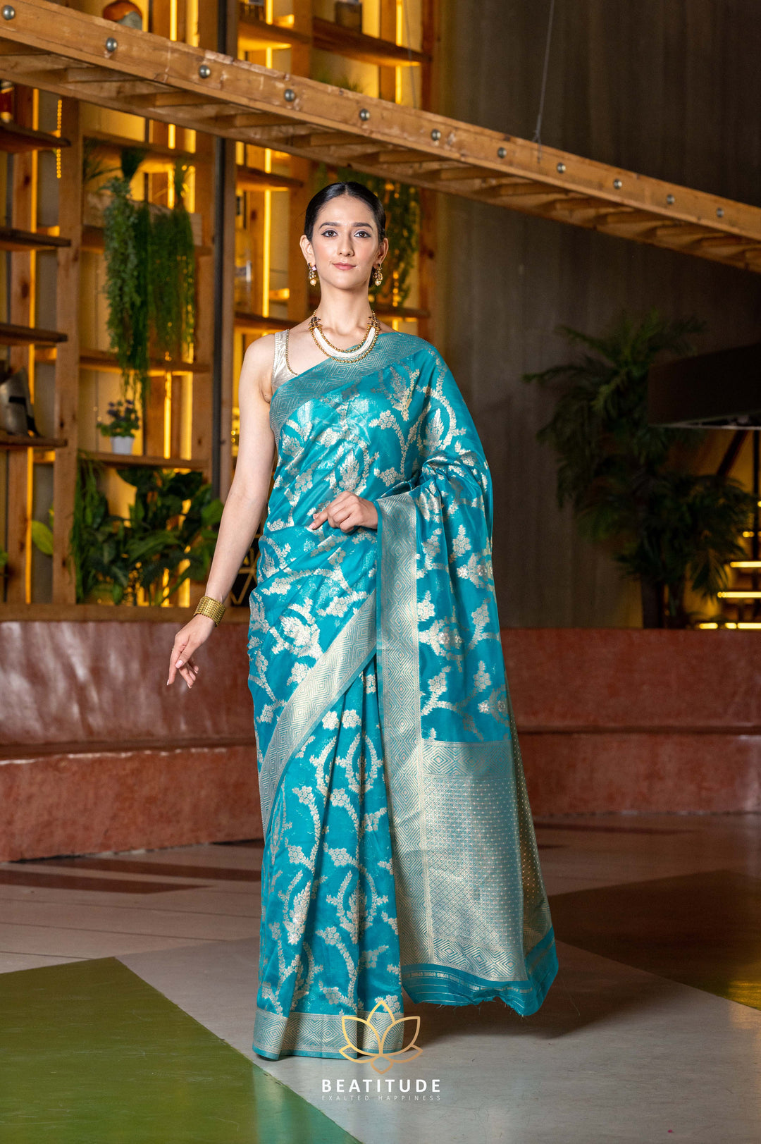 Beatitude Blue Organza Saree with Unstitched Blouse