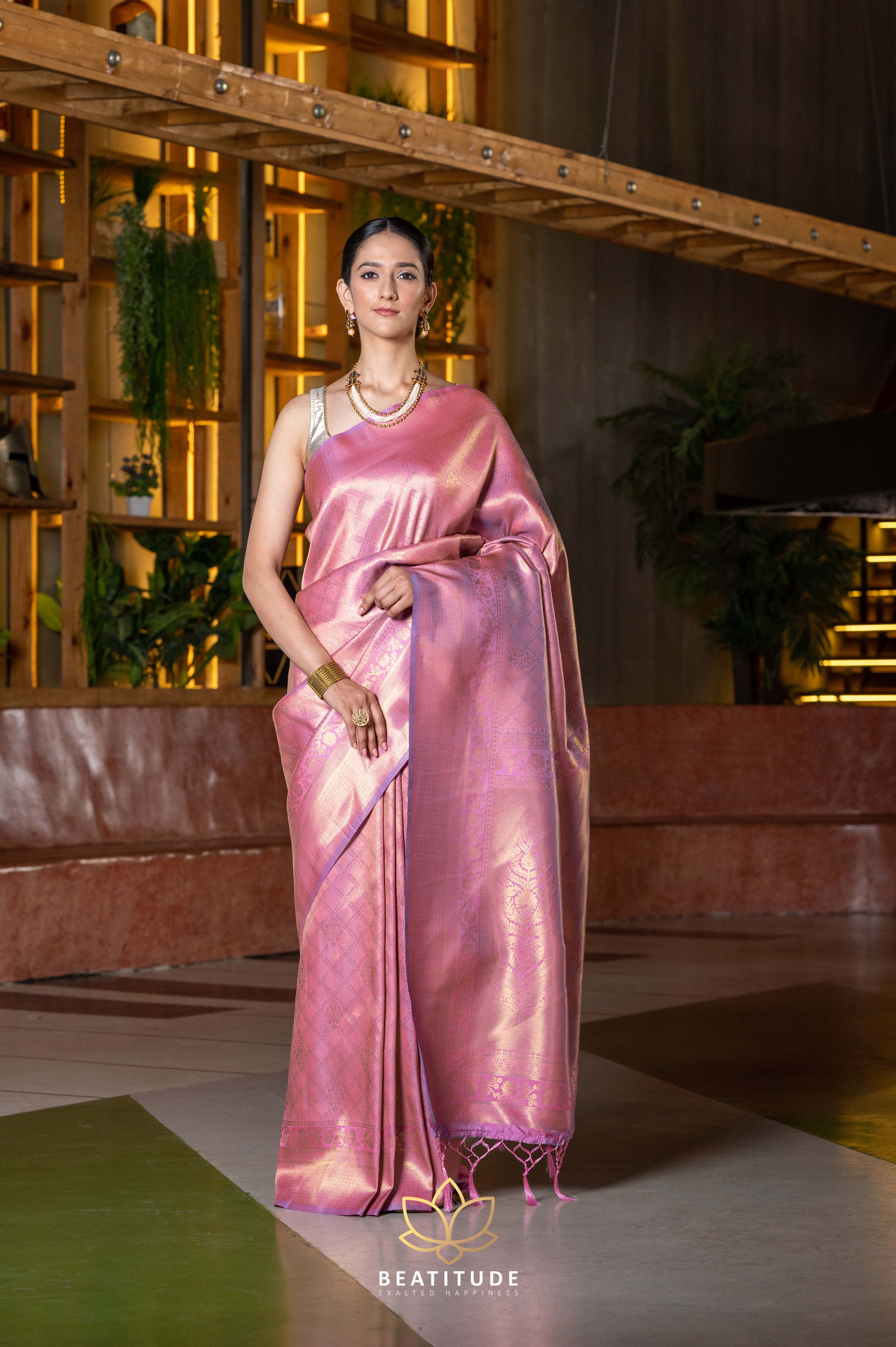 Hibiscus Pink Kanjivaram Silk Saree – MySilkLove