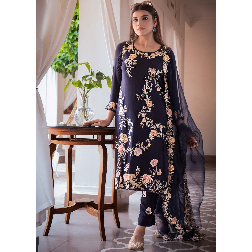 House Of Muher Zoya Navy Blue Suit Set (Set of 3)