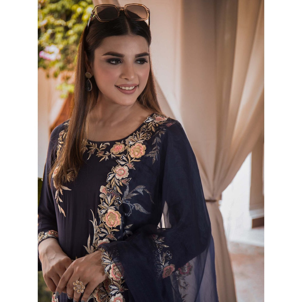 House Of Muher Zoya Navy Blue Suit Set (Set of 3)