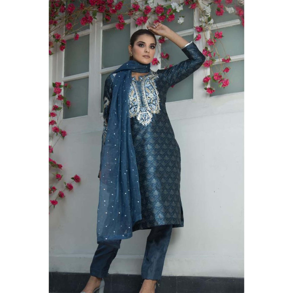 House Of Muher Umaira Navy Blue Suit Set (Set of 3)