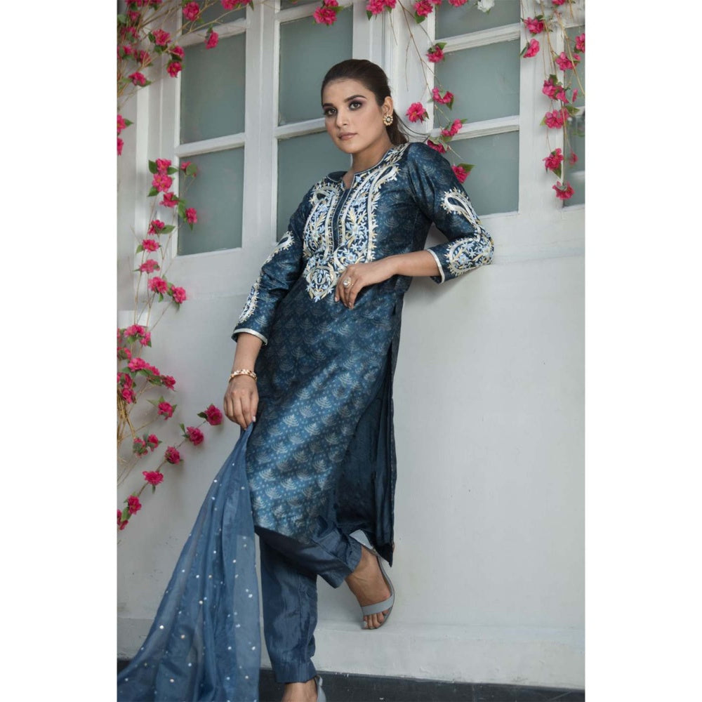House Of Muher Umaira Navy Blue Suit Set (Set of 3)