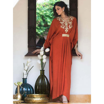 House Of Muher Gul Rust Kaftan