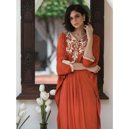 House Of Muher Gul Rust Kaftan