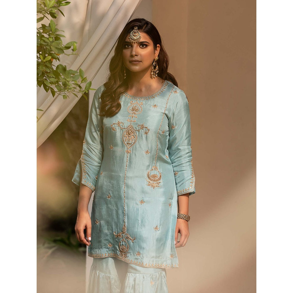 House Of Muher Amber Blue Sharara Set (Set of 3)