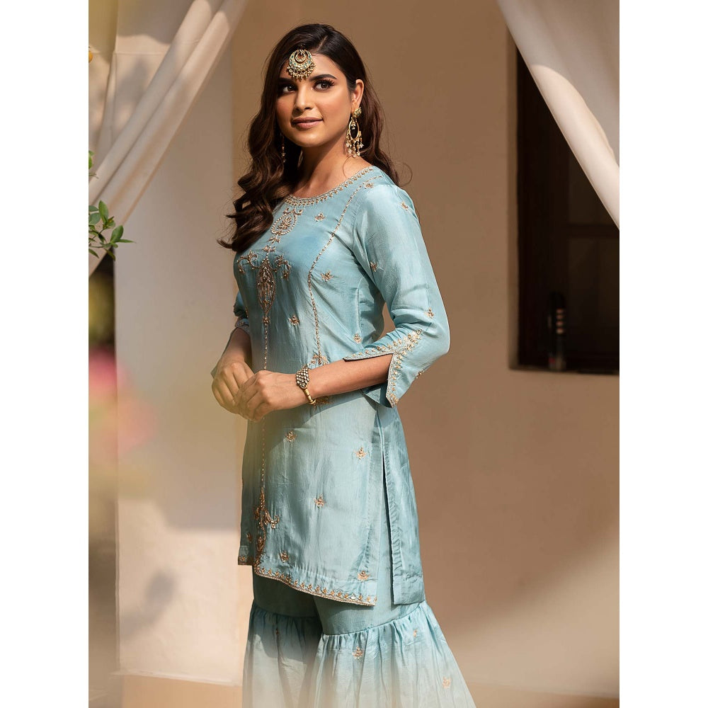 House Of Muher Amber Blue Sharara Set (Set of 3)