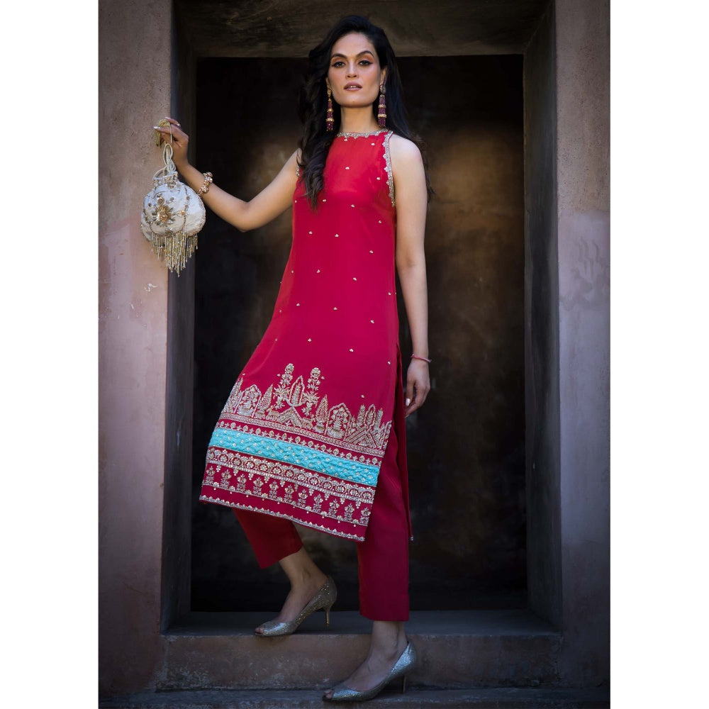 House Of Muher Aisha Red Suit Set (Set of 3)