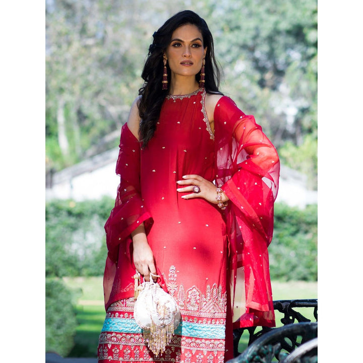 House Of Muher Aisha Red Suit Set (Set Of 3)