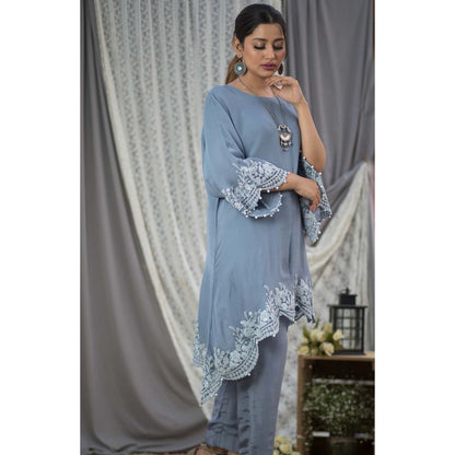 House Of Muher Banafsha Grey Kurta Set (Set of 2)