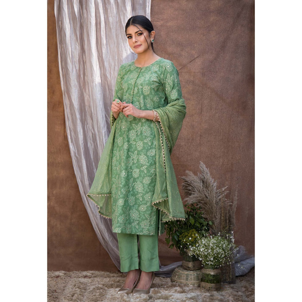 House Of Muher Gulzaar Green Suit Set (Set of 3)