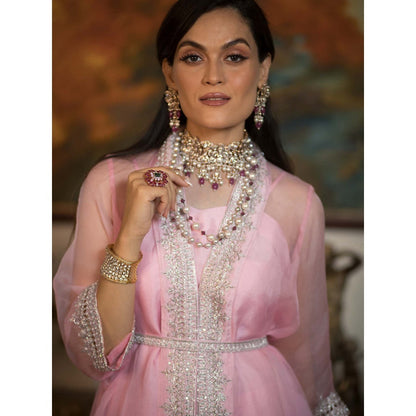 House Of Muher Gulafshaan Pink Jacket Set (Set of 4)