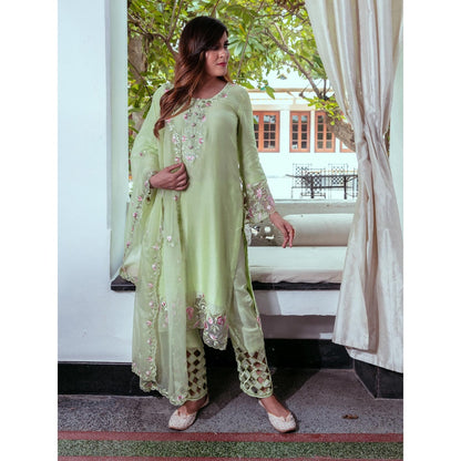 House Of Muher Sumaira Green Suit Set (Set of 3)