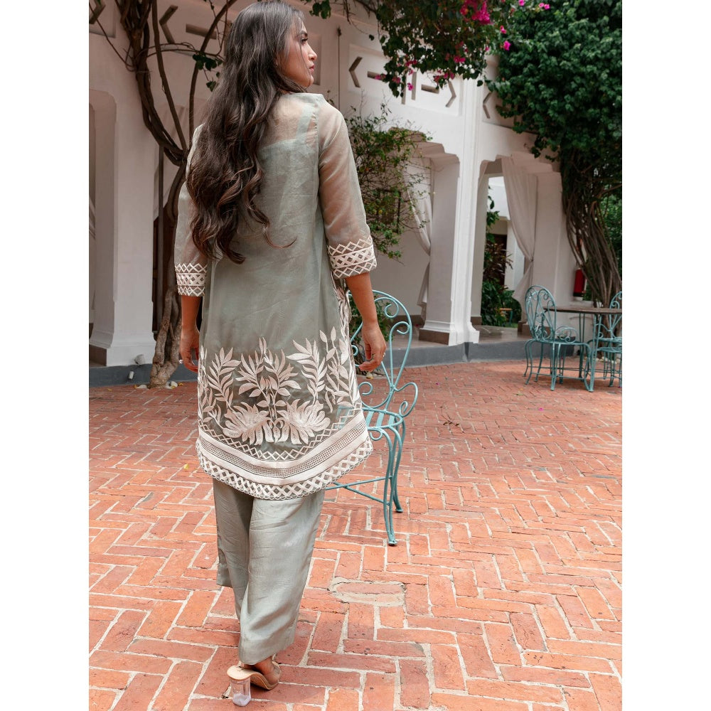 House Of Muher Mahnoor Grey Jacket Set (Set of 3)