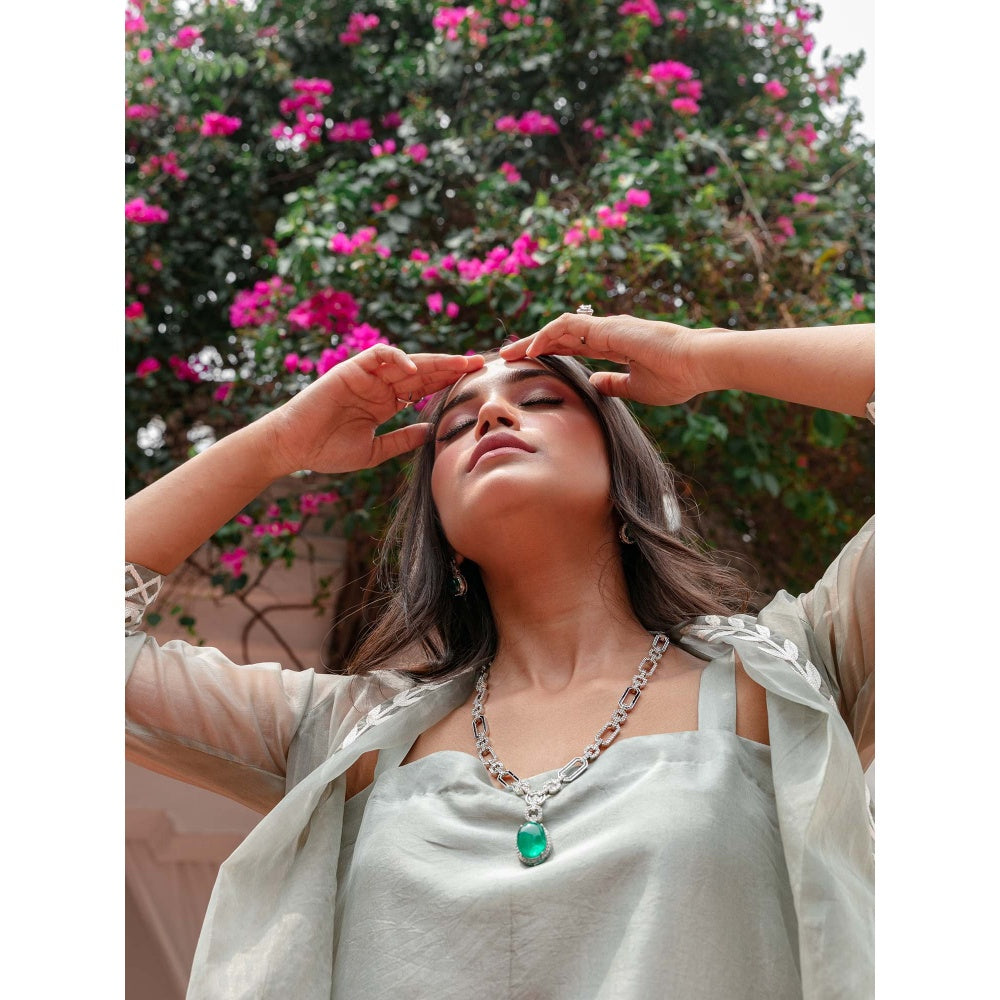 House Of Muher Mahnoor Grey Jacket Set (Set of 3)