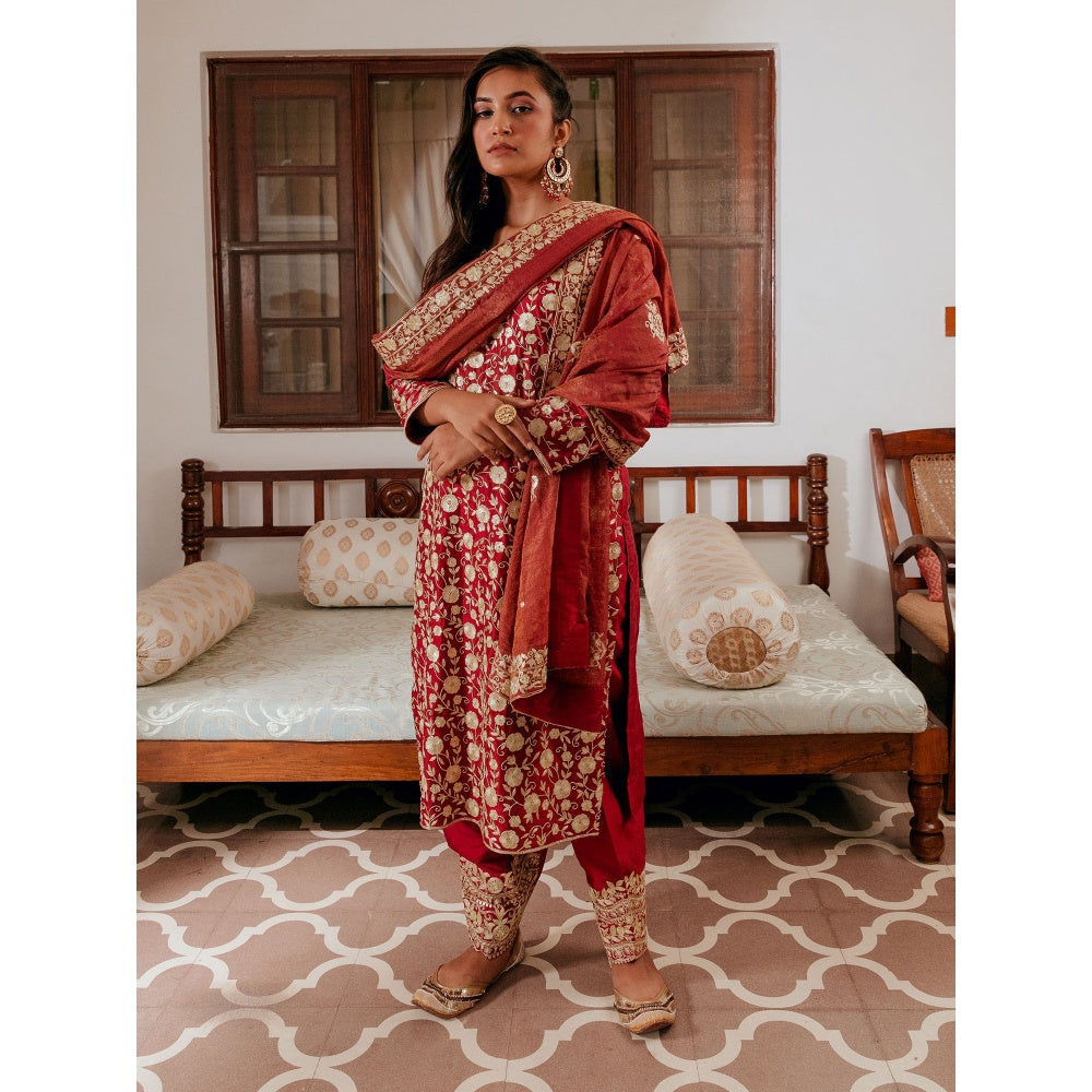 House Of Muher Amira Red Suit Set (Set of 3)