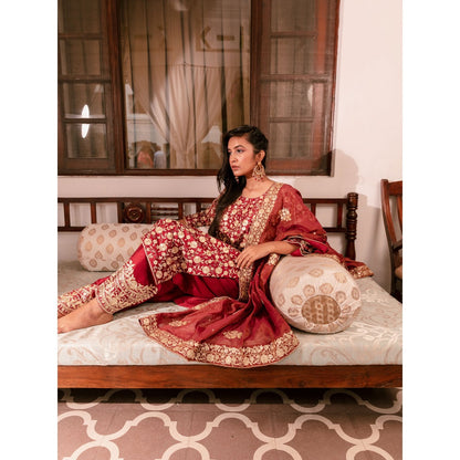 House Of Muher Amira Red Suit Set (Set of 3)