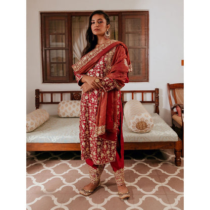 House Of Muher Amira Red Suit Set (Set of 3)