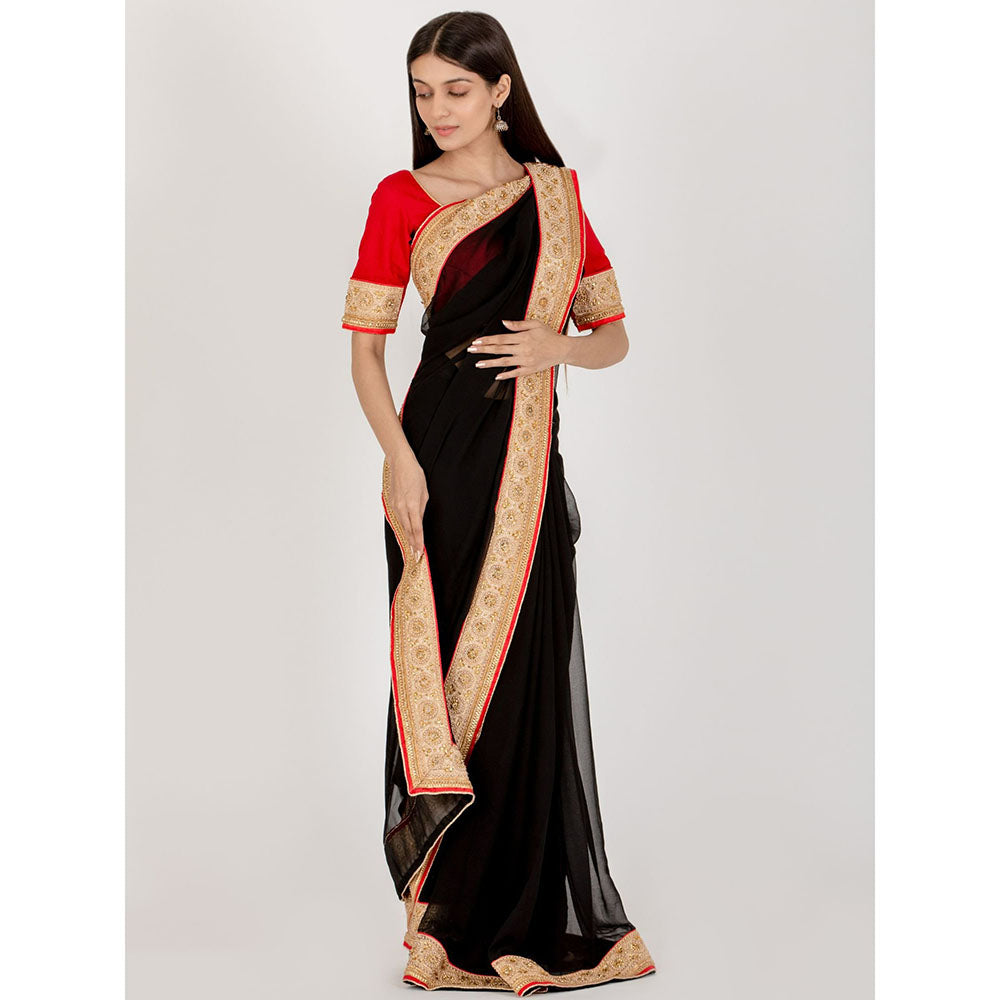 HOUSE OF JAMOTI Vintage Black Georgette Saree with Unstitched Blouse