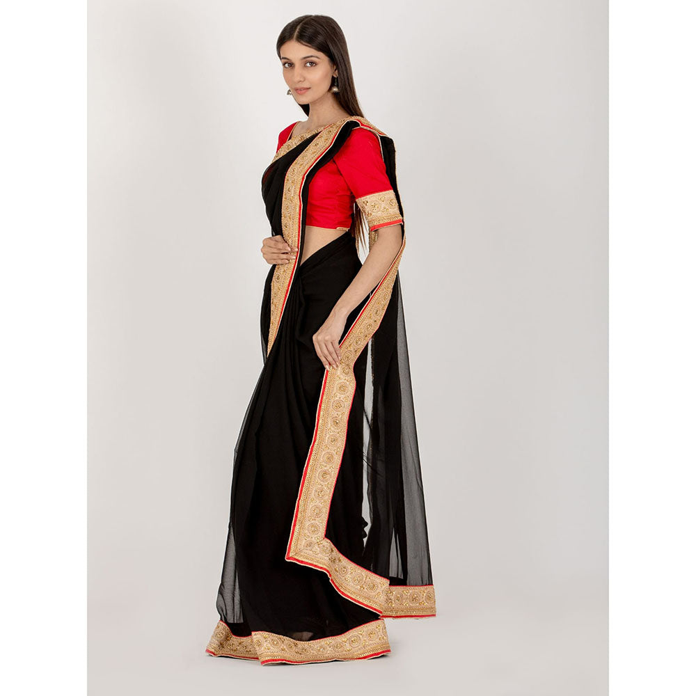 HOUSE OF JAMOTI Vintage Black Georgette Saree with Unstitched Blouse