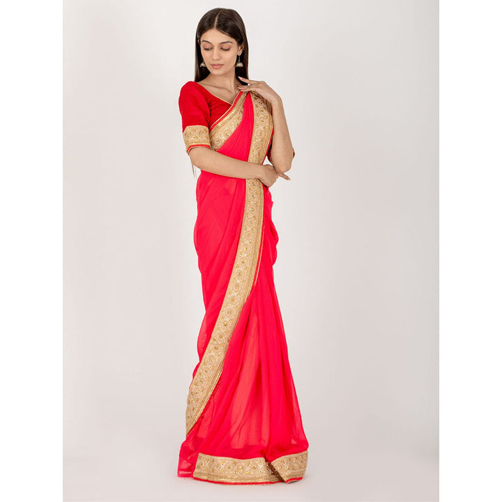 HOUSE OF JAMOTI Peon Pink Georgette Saree with Unstitched Blouse