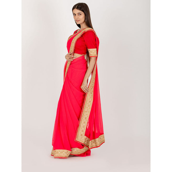 HOUSE OF JAMOTI Peon Pink Georgette Saree with Unstitched Blouse