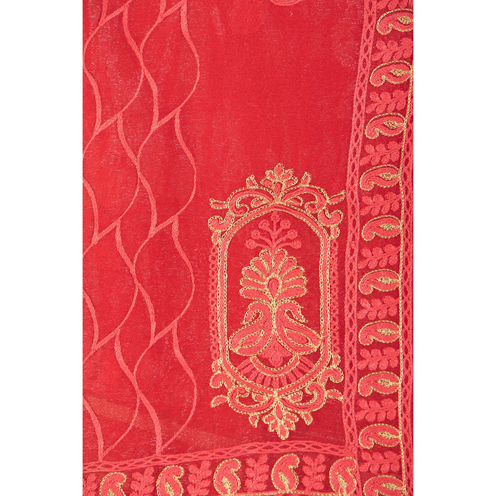 HOUSE OF JAMOTI Red Traditional Motif Saree with Unstitched Blouse