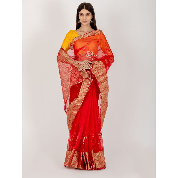 HOUSE OF JAMOTI Rose Organza Saree with Unstitched Blouse