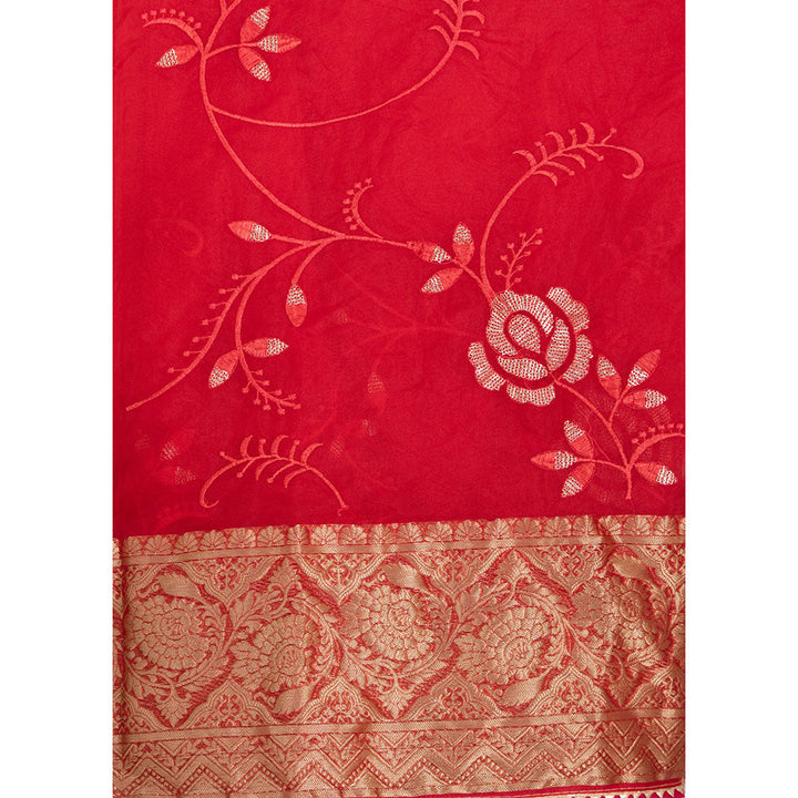 HOUSE OF JAMOTI Rose Organza Saree with Unstitched Blouse