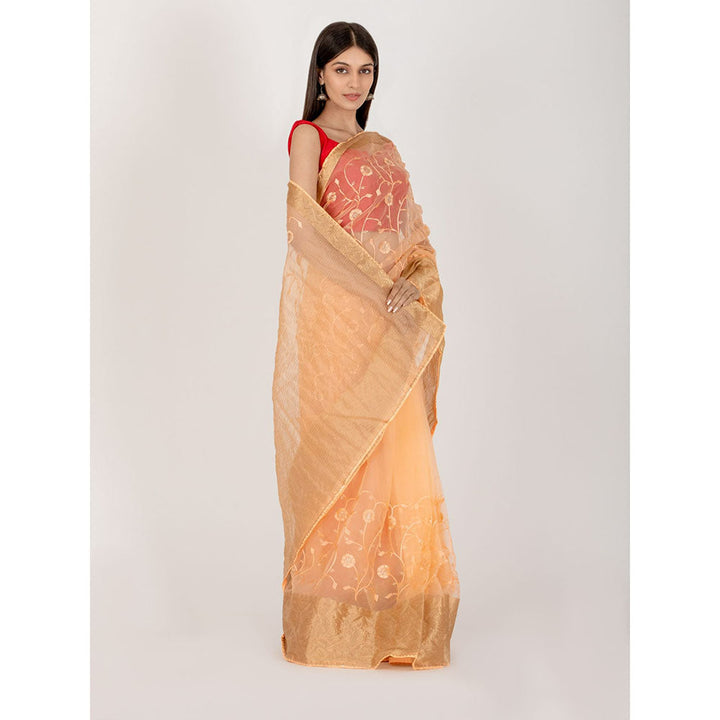 HOUSE OF JAMOTI Peach Floweret Organza Saree with Unstitched Blouse