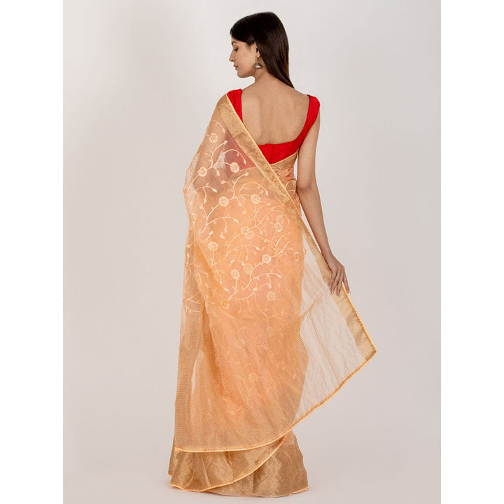 HOUSE OF JAMOTI Peach Floweret Organza Saree with Unstitched Blouse