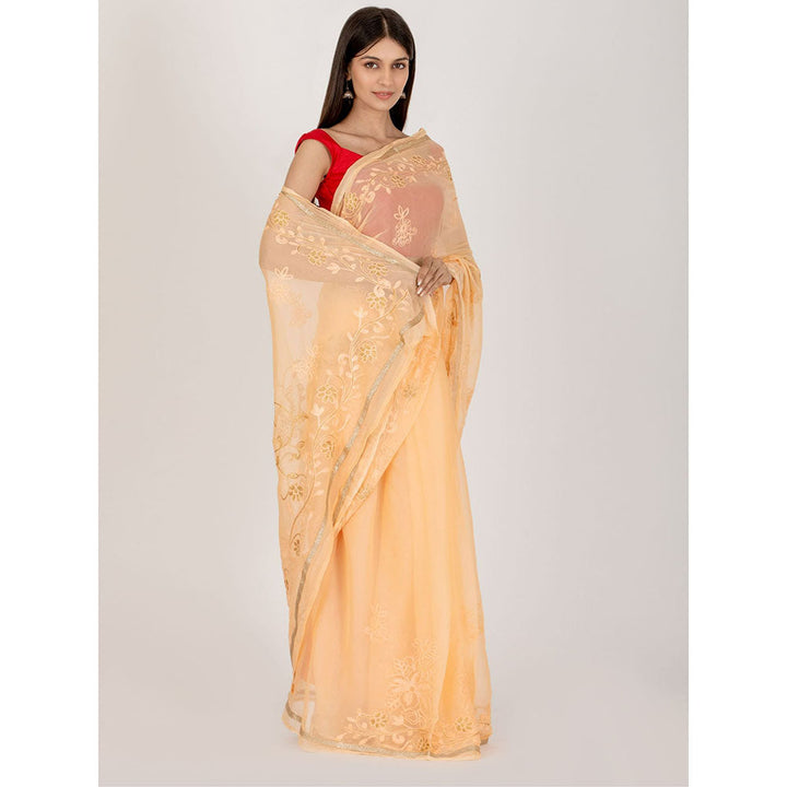 HOUSE OF JAMOTI Sweet Peach Saree with Unstitched Blouse