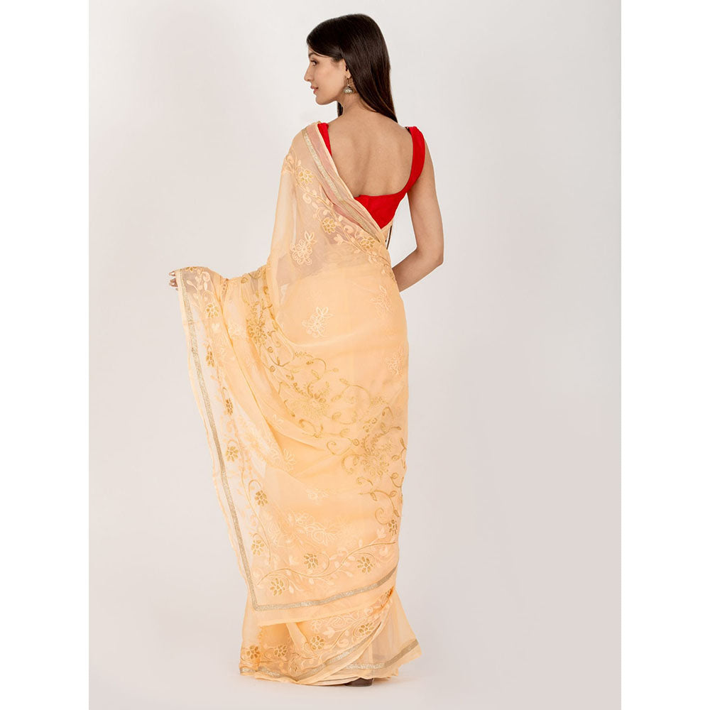 HOUSE OF JAMOTI Sweet Peach Saree with Unstitched Blouse