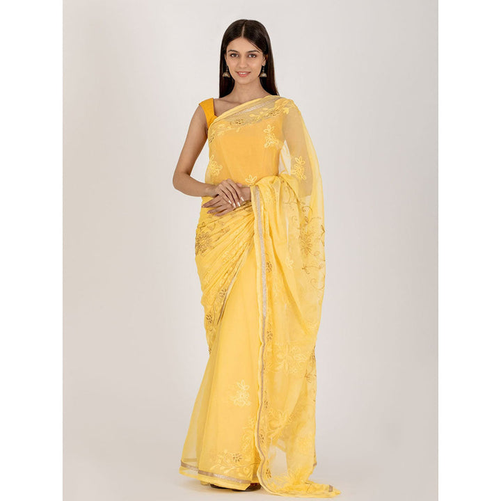 HOUSE OF JAMOTI Sweet Yellow Saree with Unstitched Blouse