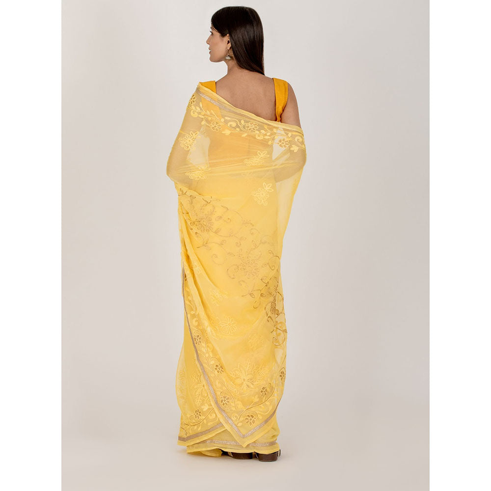 HOUSE OF JAMOTI Sweet Yellow Saree with Unstitched Blouse