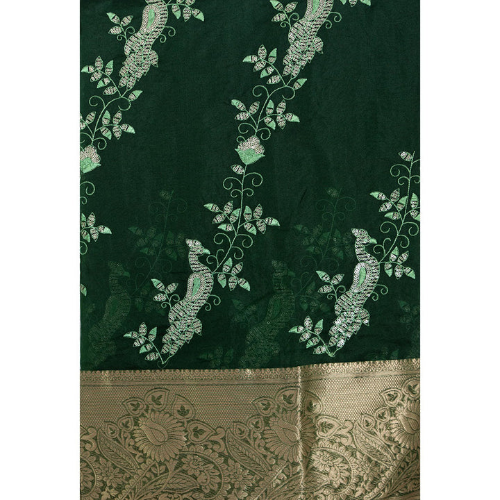 HOUSE OF JAMOTI Peacock Midnight Green Saree with Unstitched Blouse