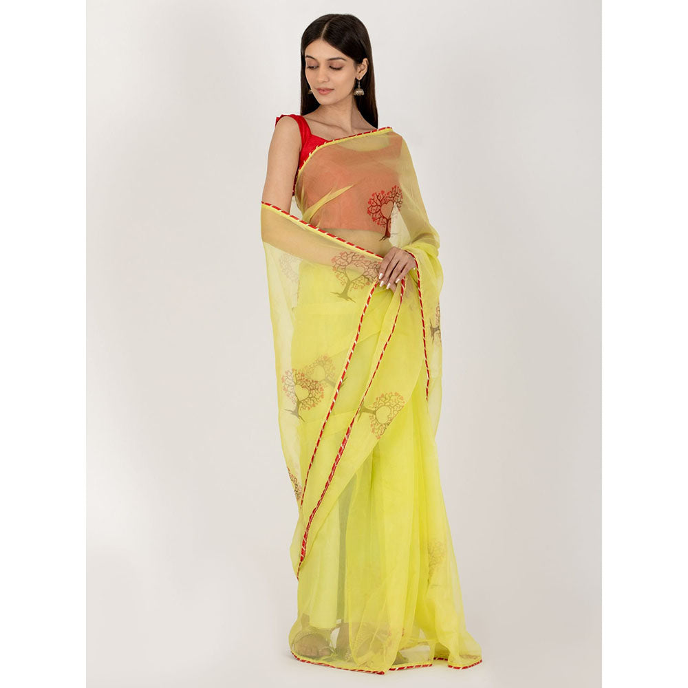 HOUSE OF JAMOTI Lime Green Organza Saree with Unstitched Blouse