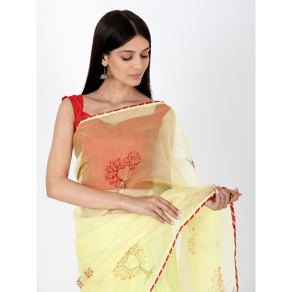 HOUSE OF JAMOTI Lime Green Organza Saree with Unstitched Blouse